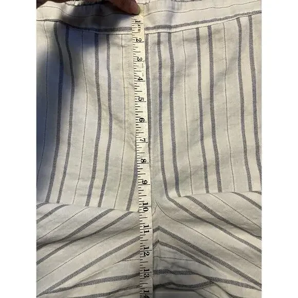 Chicos Striped Linen Blend Cropped Pants Wide Leg Blue White Size 14 Large Boho - Picture 8 of 9